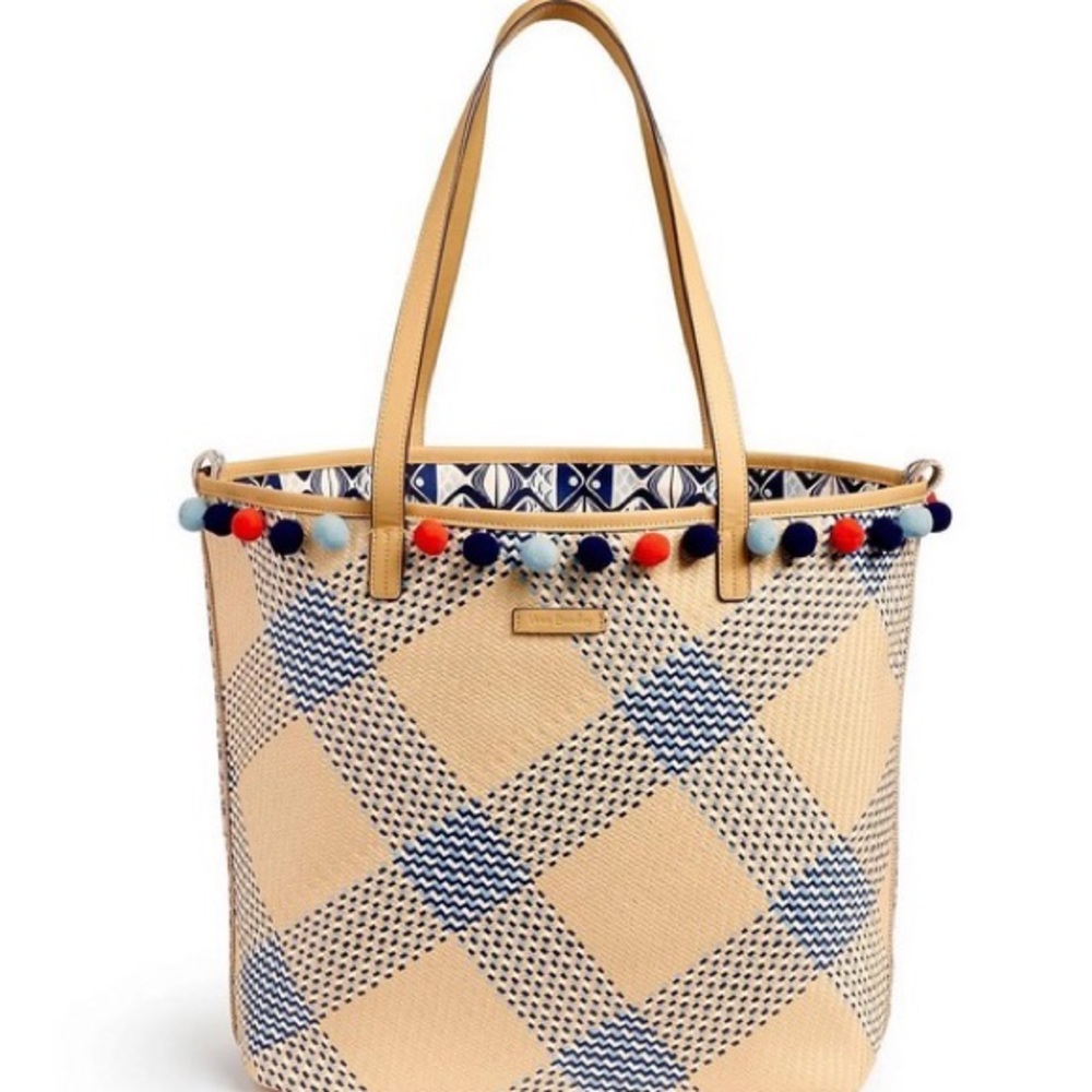 Vera Bradley straw beach bag tote with matching little wallet